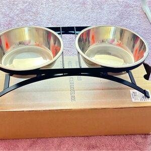 Stainless Steel Double Pet Bowl with Black Stand